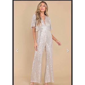 Redress sequin jumpsuit NWT open back silver size Medium 4th of July Eras